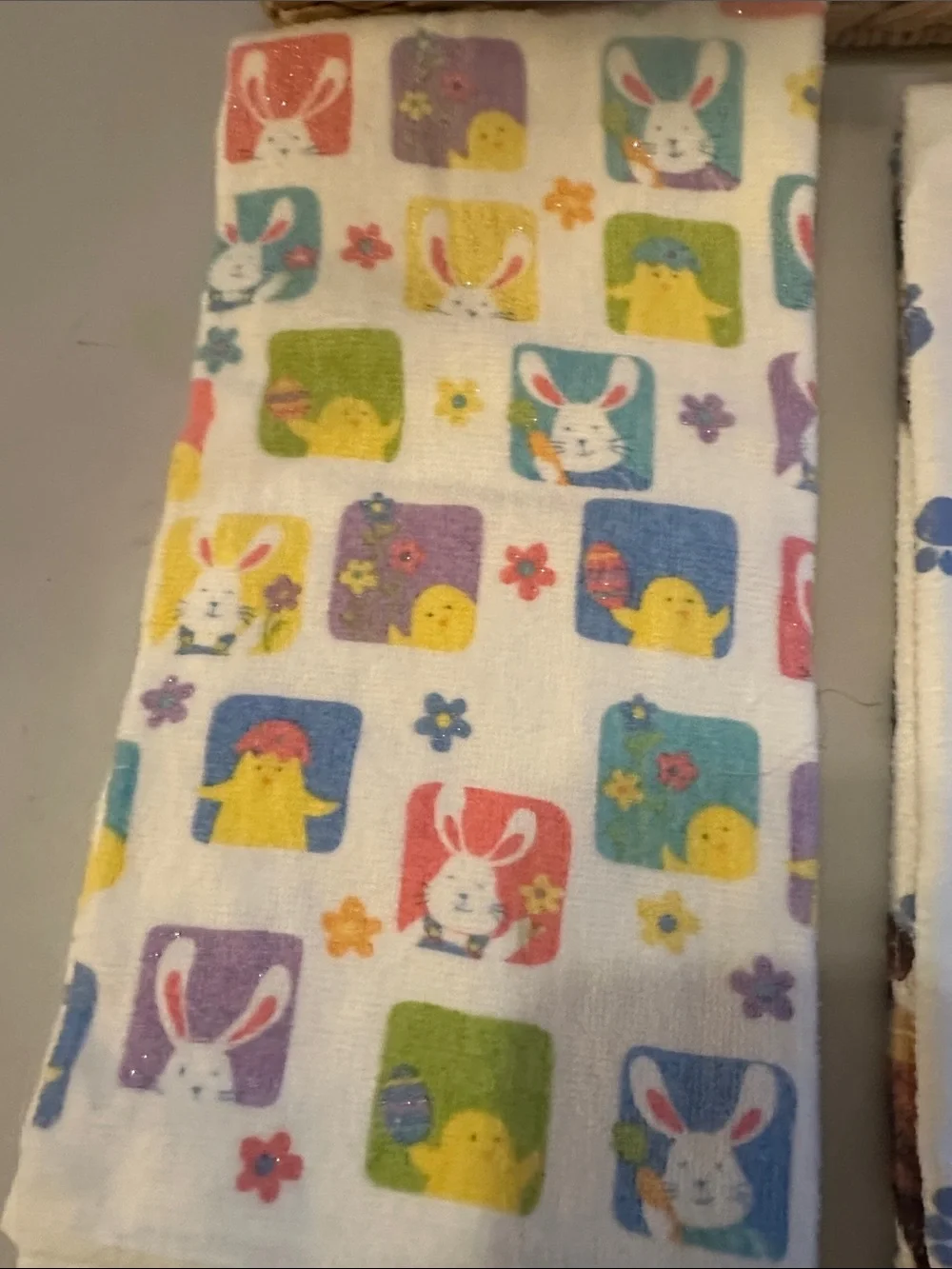 Easter Bunny Embroidered Kitchen Towels - Pastel Blue, Yellow, Pink - Unbranded